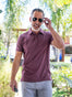 Burgundy Torrey Polo Lifestyle model size Medium | Fresh Clean Threads