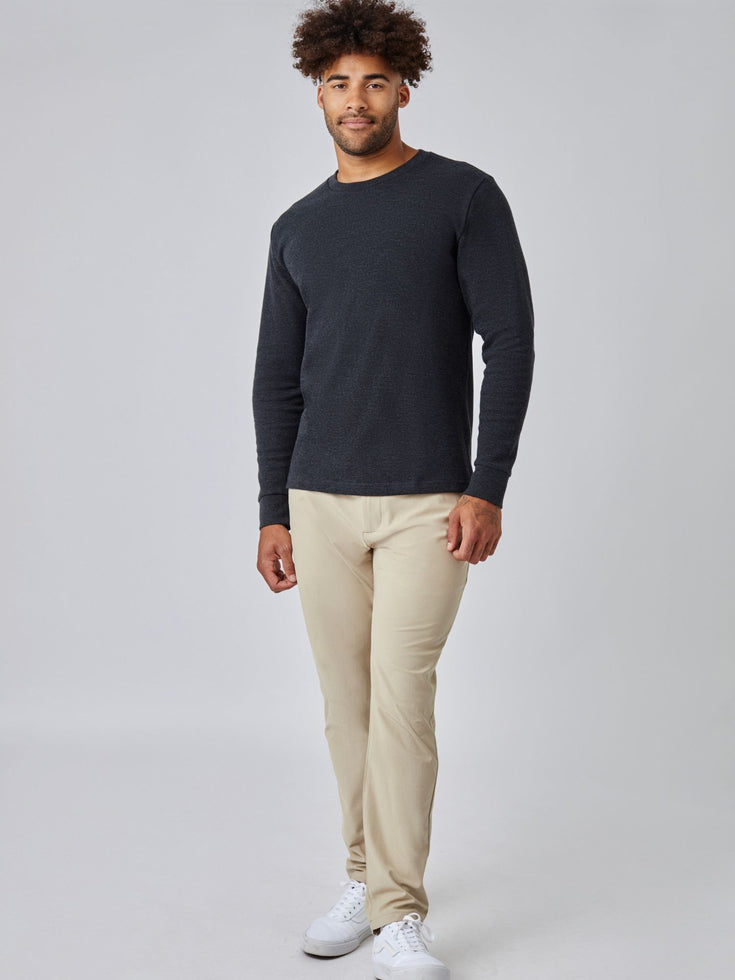 Charcoal Thermal Long Sleeve Crew Studio Full Body Image | Fresh Clean Threads