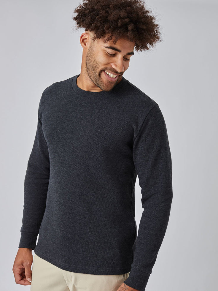 Charcoal Thermal Long Sleeve Crew Studio Image with Model Size Large | Fresh Clean Threads