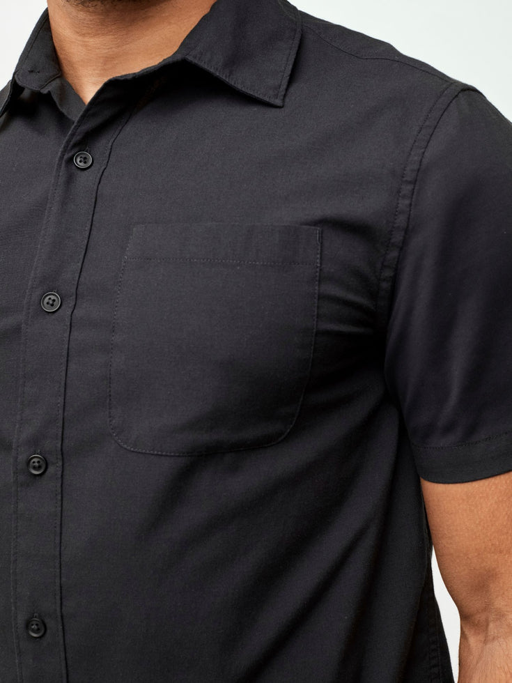 Black Short Sleeve Stretch Button Up with Chest Pocket | Fresh Clean Threads