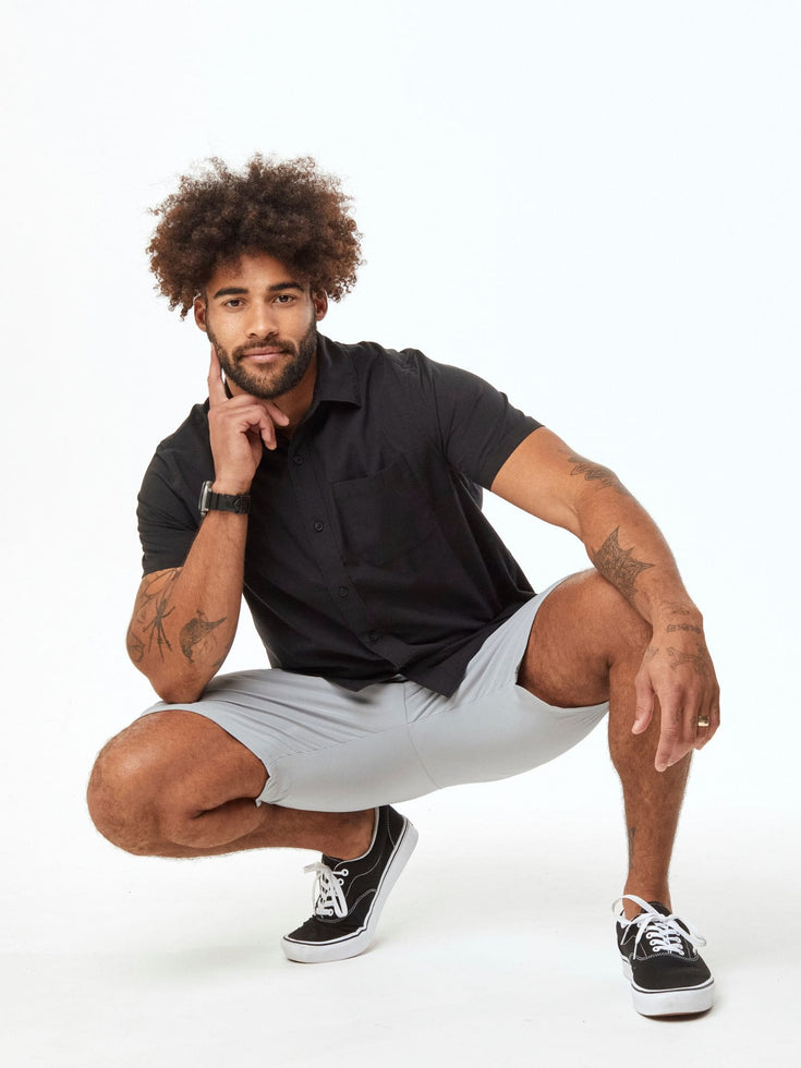 Black Short Sleeve Stretch Button Up for Men | Fresh Clean Threads