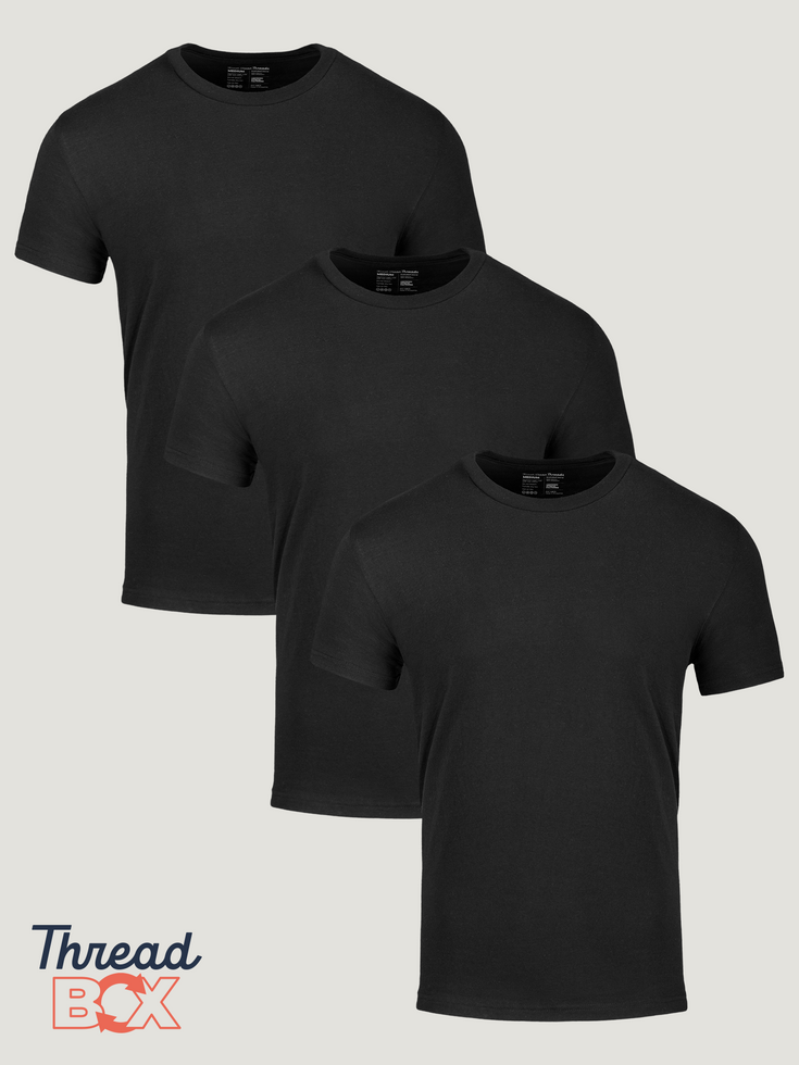 All Black Subscription 3-Pack | Crew or V-Neck | Fresh Clean Threads