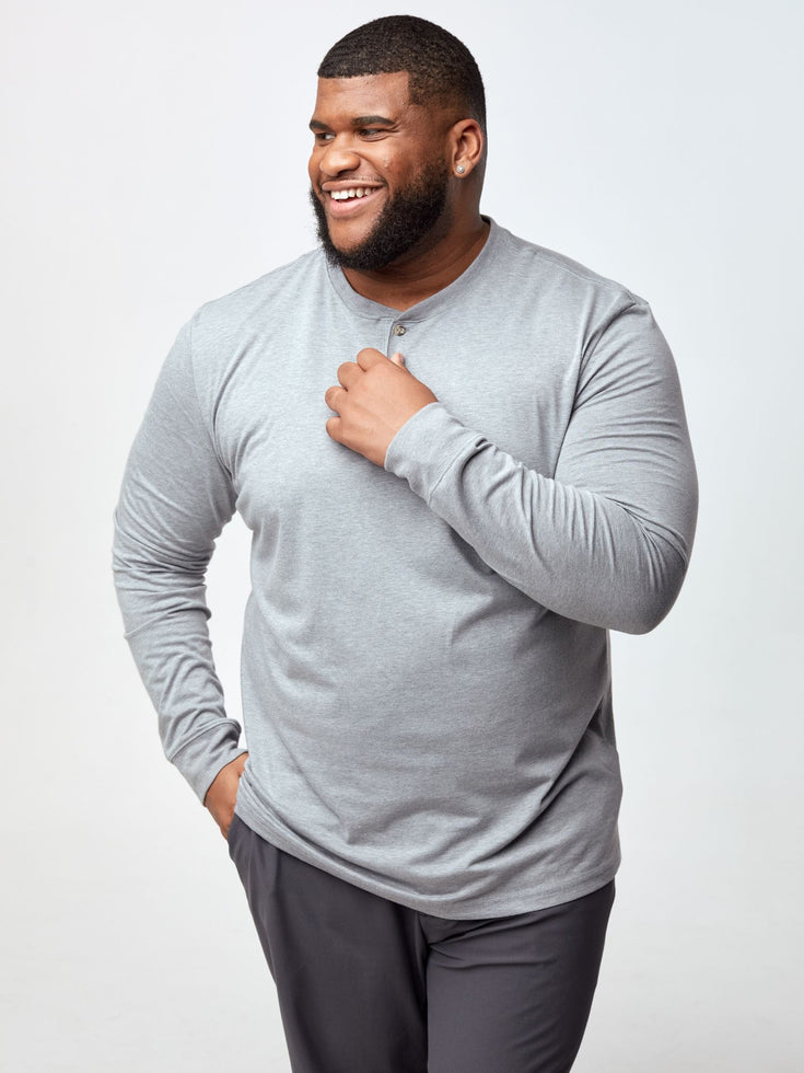 Long Sleeve Henley in Heather Grey | Men's Premium Essentials | FCT