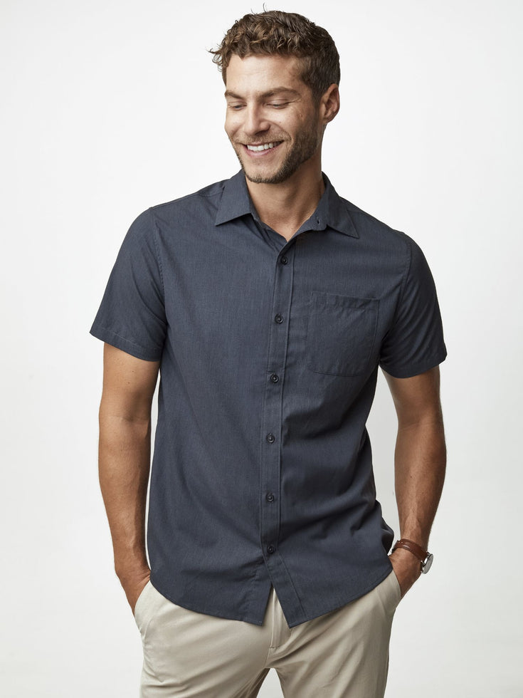 Navy Short Sleeve Stretch Button Up Shirts | Comfy, Durable & Built to Last