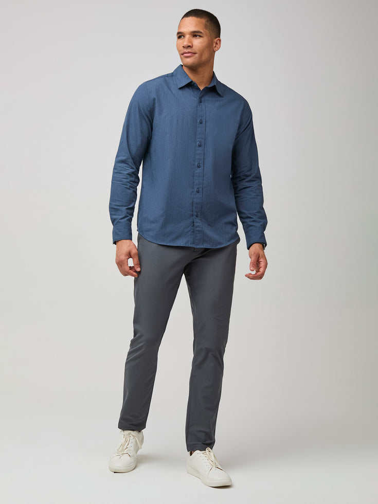 Men's Long Sleeve Button Up in Navy Blue | Soft, breathable + designed to flex