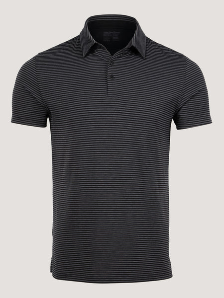Black + Charcoal Striped Performance Polo