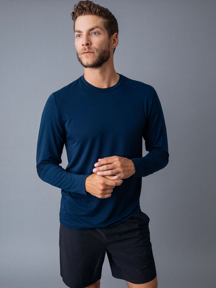 Navy Performance Long Sleeve Tee | Fresh Clean Threads