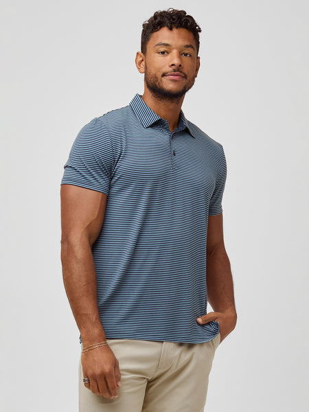Navy + Wedgewood Striped Performance Polo
