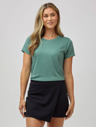 Taylor is 5'11" (size 4-6) and wears size M # Women's Crew Neck in Sagebrush | FCT